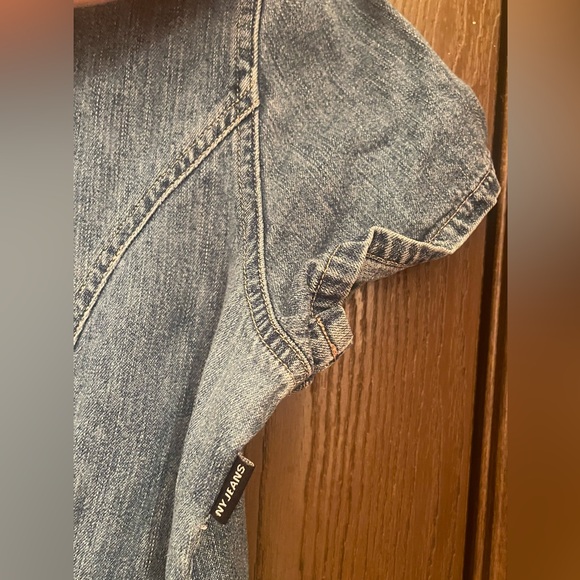 NY Jeans Med Wash 90's Y2k Vtg Denim Snap Front Short Sleeve Dress Sz-14 - Picture 11 of 11